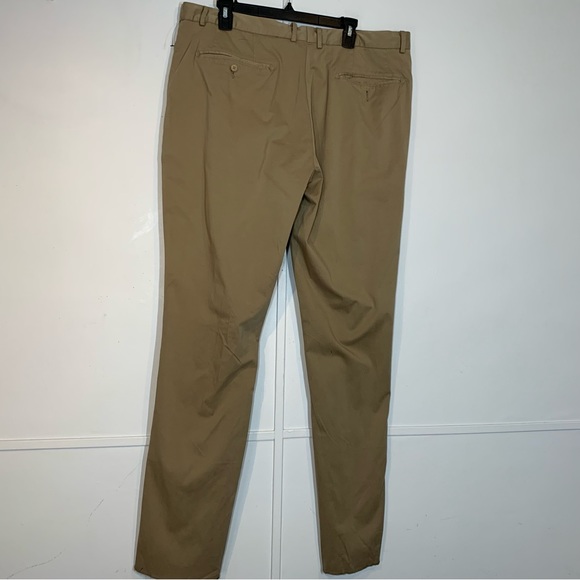 NORDSTROM Trim Straight Leg Stretch Flat Front Chino Trousers in Tan Desert - Picture 5 of 13